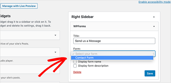 Choose your contact form from the dropdown box