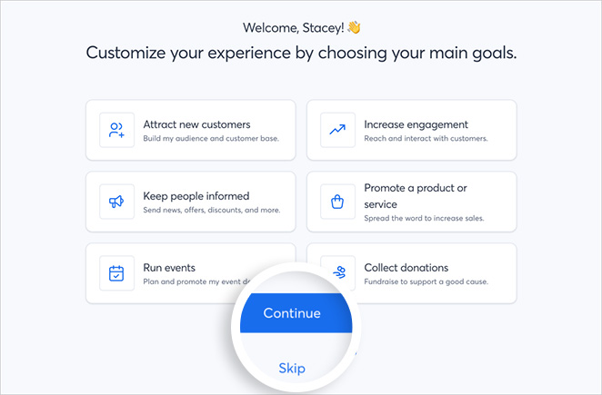 Click Skip this step on the constant contact welcome page