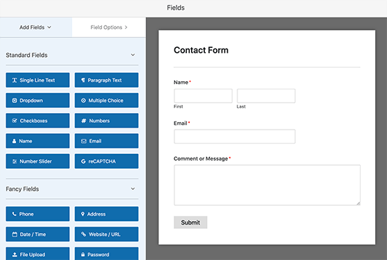 Your template will appear in the contact form builder