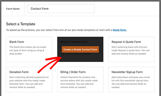 Choose the simple contact form template