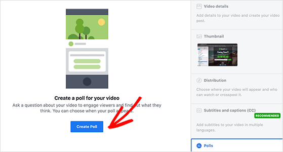 Click the create poll button to add a poll to your Facebook video