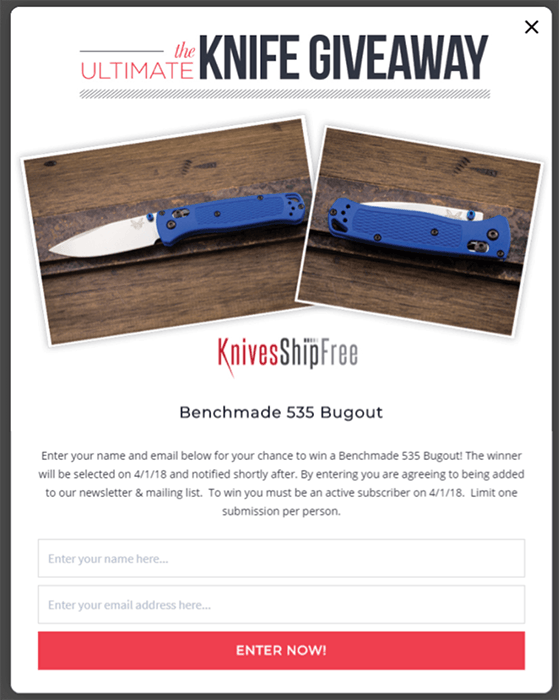 Knives Ship Free giveaway to generate leads