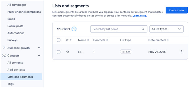 Constant Contact Lists and Segments