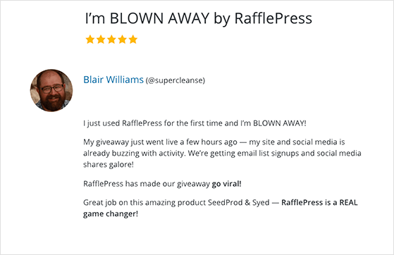 RafflePress 5 star review