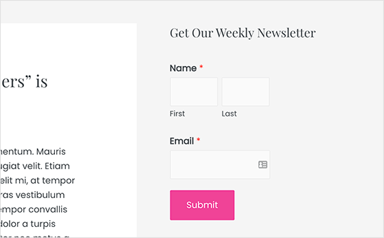 View your newsletter sign up form in a wordpress sidebar