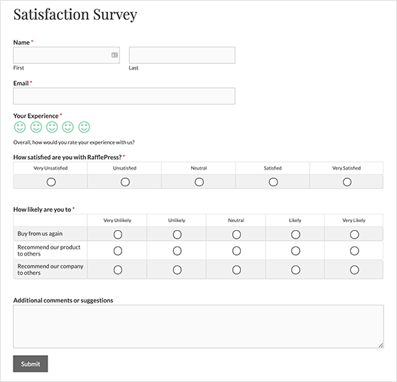 WordPress survey form example