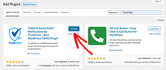 Activate the TrustPulse WordPress plugin