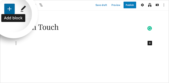 click the plus icon to add a new WordPress block