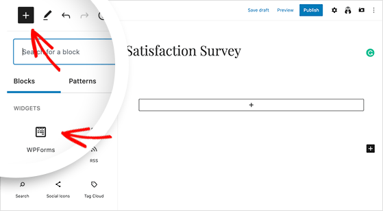 Add the WPForms content block to embed a survey in WordPress