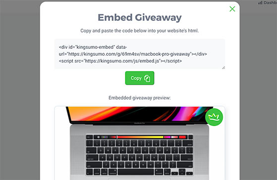 Kingsumo giveaway embed