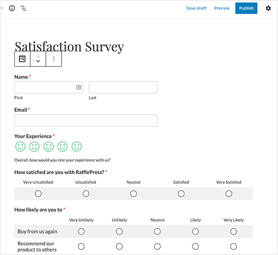 Your survey form is now embedded in your WordPress page.