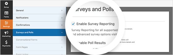 Enable survey reporting for your WordPress survey form