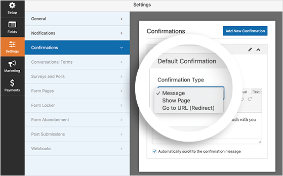 Choose a confirmation message type for your WordPress multi-step form