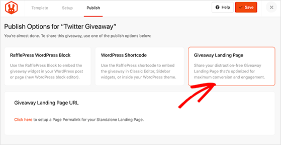 publish your giveaway on a landing page