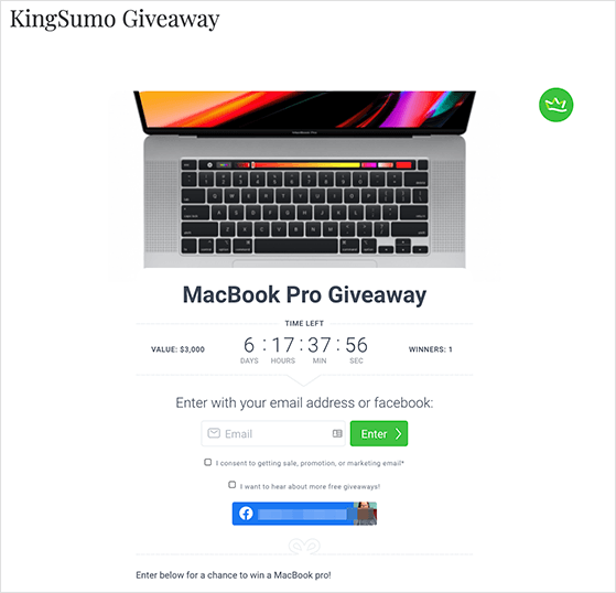 Kingsumo giveaway example