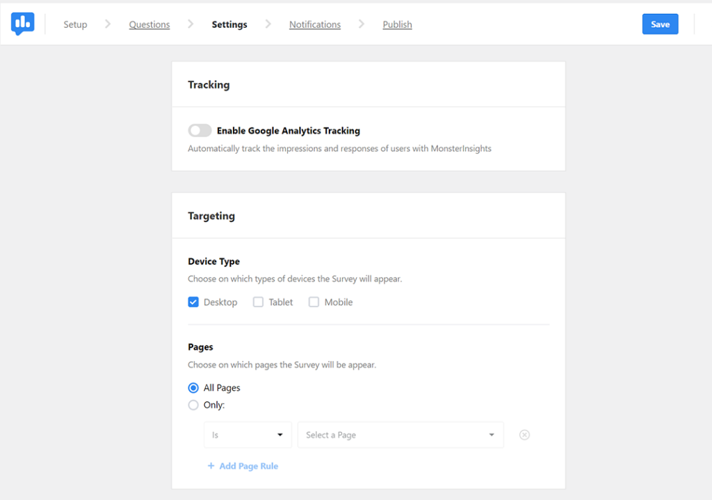 new-survey5-2-1024x719 - RafflePress Choose the targeting rules for your WordPress survey in UserFeedback