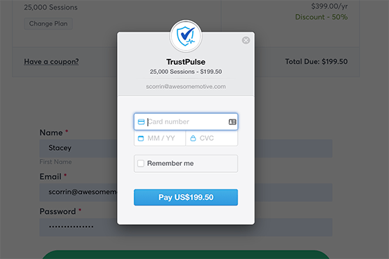 Enter your payment details to purchase TrustPulse
