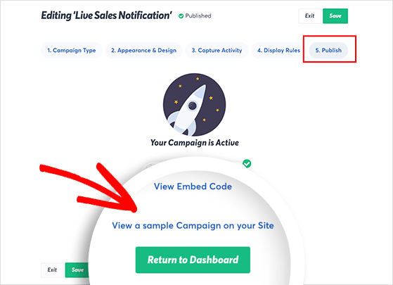 Preview your live sales notification campaign