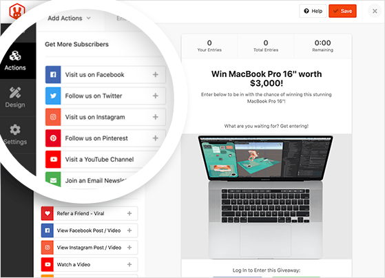 choose entry actions for your giveaway