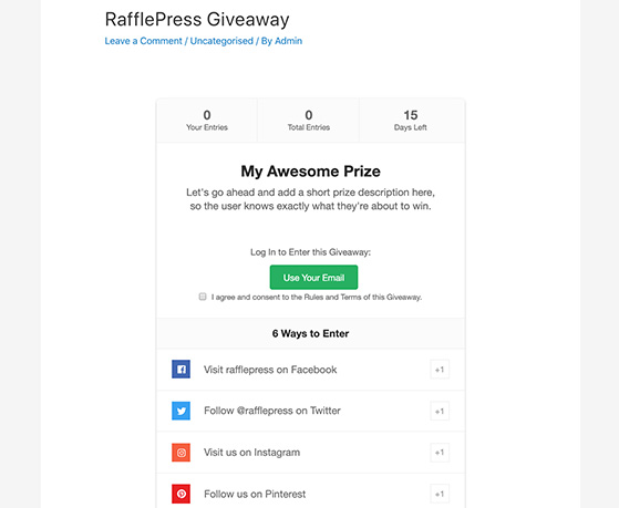 Preview your RafflePress giveaway in WordPress