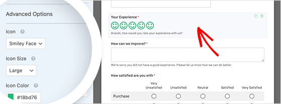 Change the icon type, size, and color for your survey rating field.
