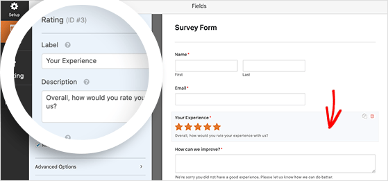 Customize the rating field for your survey form