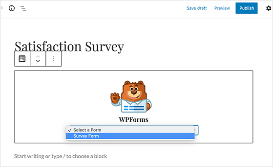 Choose your survey form from the dropdown menu