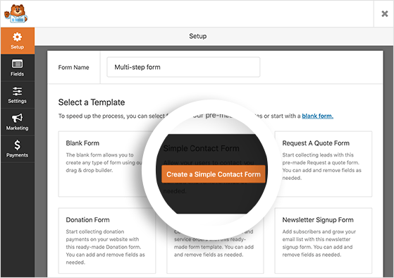 Choose the simple contact form template