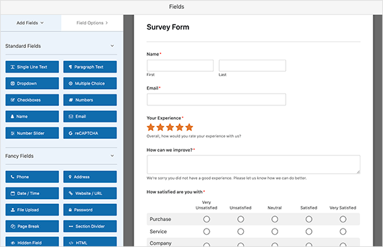 WPForms Survey form builder