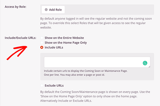Include or exclude which pages your coming soon page displays