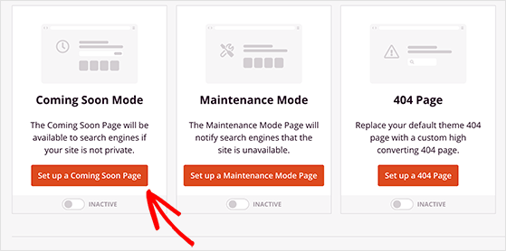 Click the set up a coming soon page button