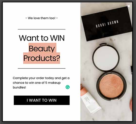 Beauty giveaway exit popup