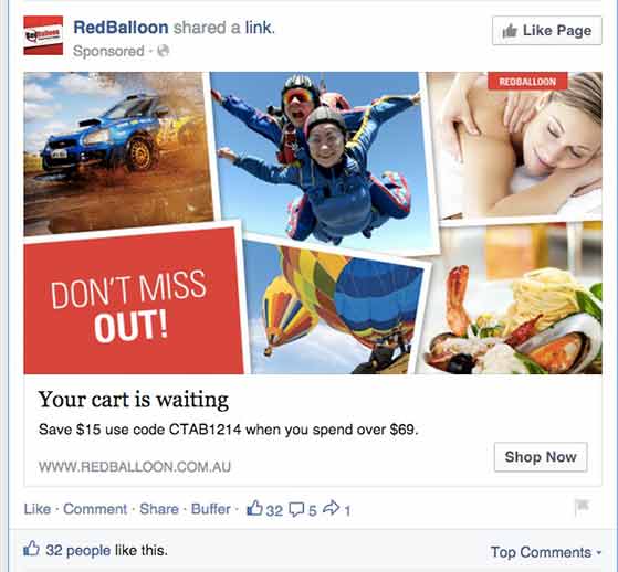 facebook abandoned cart retargeting ad