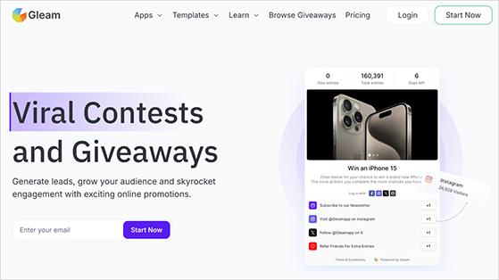 Gleam free social media contest tools