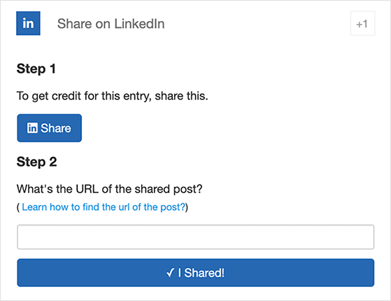 RafflePress share on LinkedIn giveaway action
