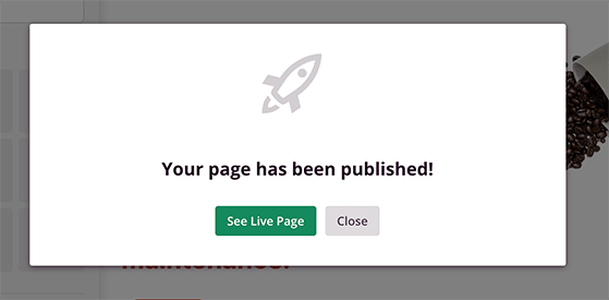 Popup saying that your page has been published