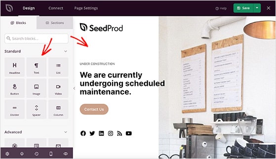 SeedProd drag and drop visual page editor