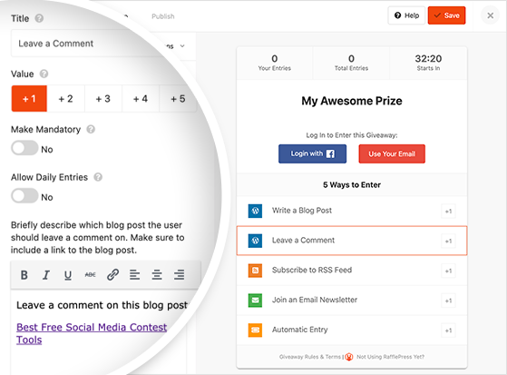 RafflePress leave a comment giveaway entry