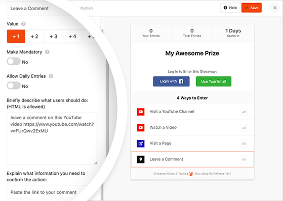 RafflePress invent your own giveaway entry used to leave a comment