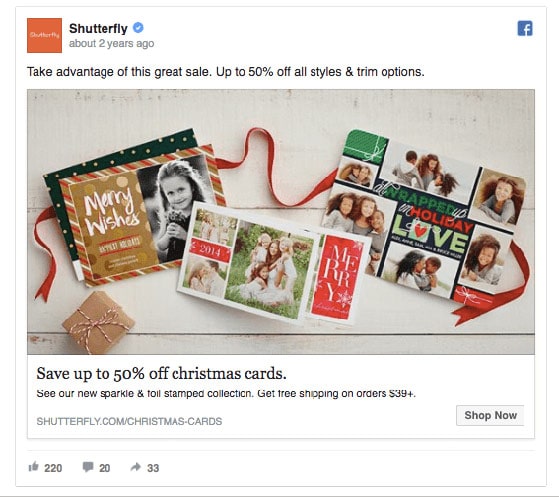 Shutterfly retargeting ad with discount