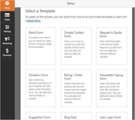 WPForms includes tons of form templates