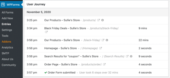 WPForms user journey