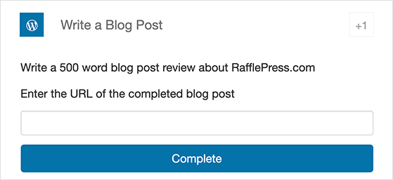 RafflePress write a blog post giveaway action