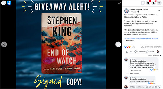 how to do a book giveaway on Facebook
