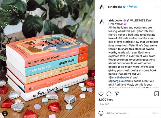 Valentine's instagram book giveaway example