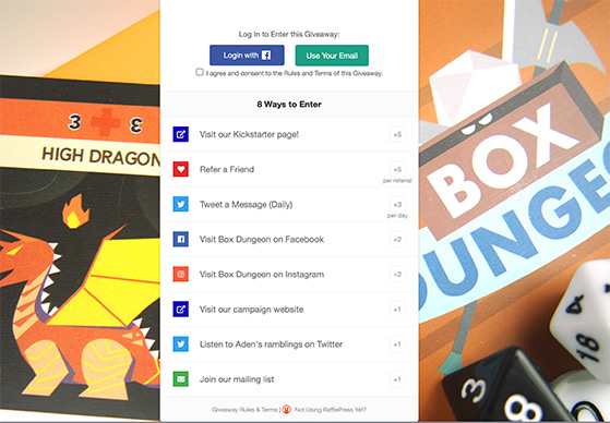 Kickstarter giveaway landing page entry options
