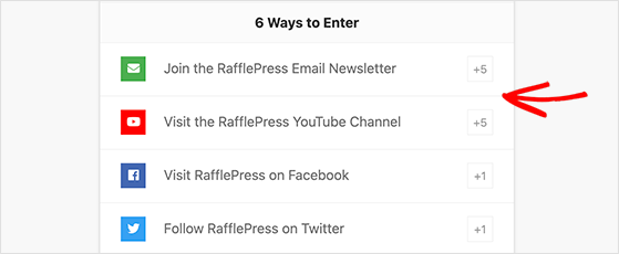 Giveaway action values in RafflePress