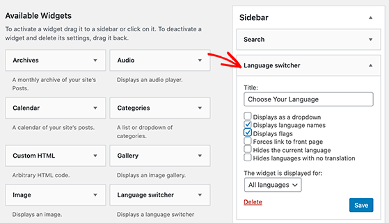Polylang language switcher widget