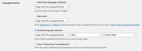 TranslatePress language switcher