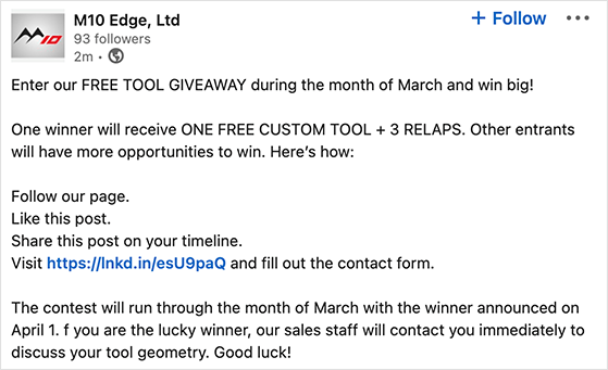 LinkedIn giveaway promotion rules